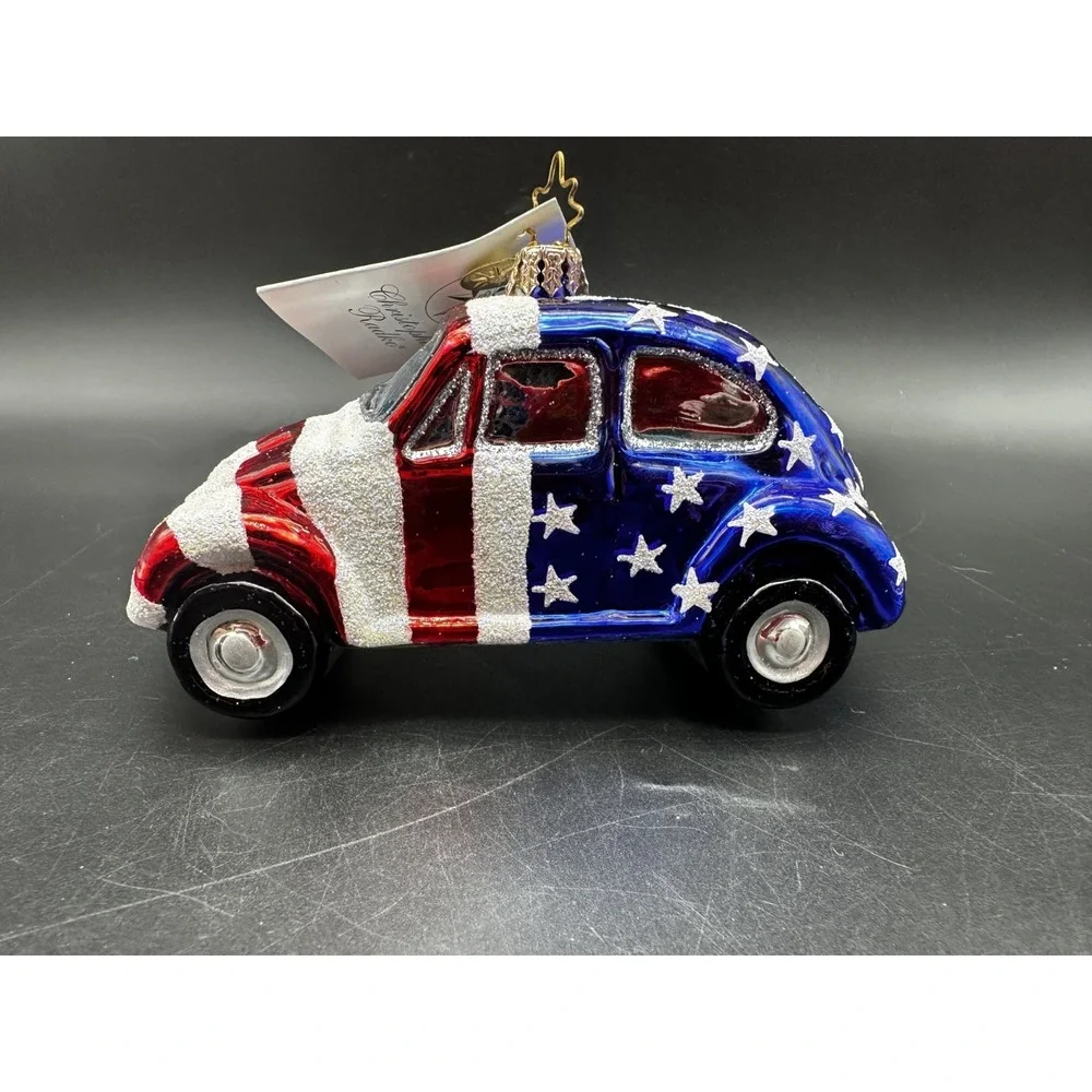2000 Christopher Radko‎ Stars and Stripes VW Bug 00-177-2P Patriotic Ornament